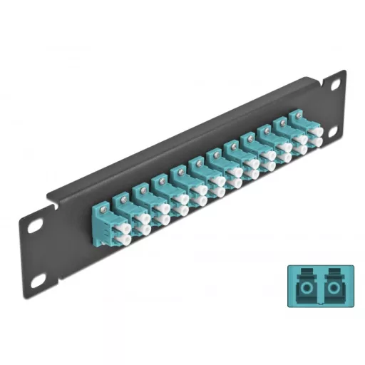 Delock 10  üvegszálas patch panel 12 portos LC Duplex vízkék 1U fekete (66768)