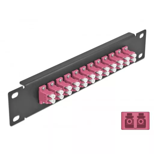 Delock 10  üvegszálas patch panel 12 portos LC Duplex ibolya 1U fekete (66769)