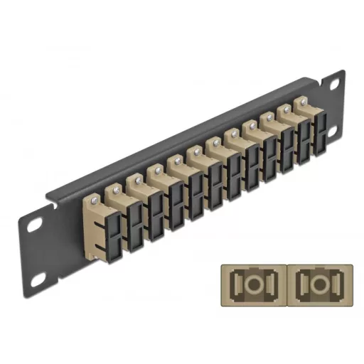 Delock 10  üvegszálas patch panel 12 portos SC Duplex bézs 1U fekete (66773)
