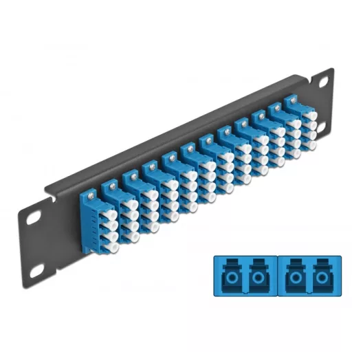 Delock 10  üvegszálas patch panel 12 portos LC Quad kék 1U fekete (66776)