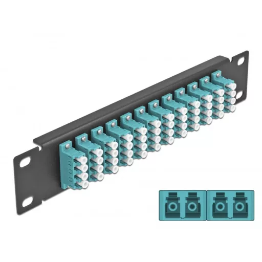 Delock 10  üvegszálas patch panel 12 portos LC Quad vízkék 1U fekete (66779)