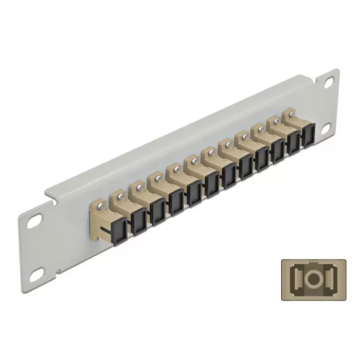 Delock 10  üvegszálas patch panel 12 portos SC Simplex bézs 1U szürke (66783)