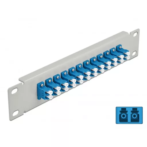 Delock 10  üvegszálas patch panel 12 portos LC Duplex kék 1U szürke (66786)