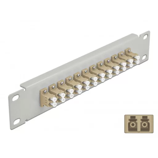 Delock 10  üvegszálas patch panel 12 portos LC Duplex bézs 1U szürke (66788)