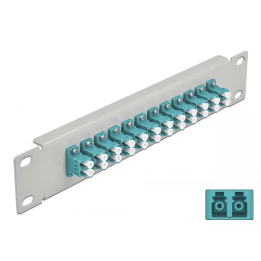 Delock 10  üvegszálas patch panel 12 portos LC Duplex vízkék 1U szürke (66789)