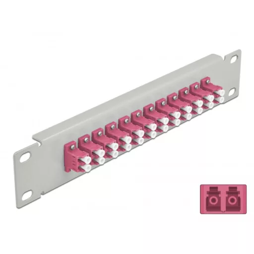 Delock 10  üvegszálas patch panel 12 portos LC Duplex ibolya 1U szürke (66790)