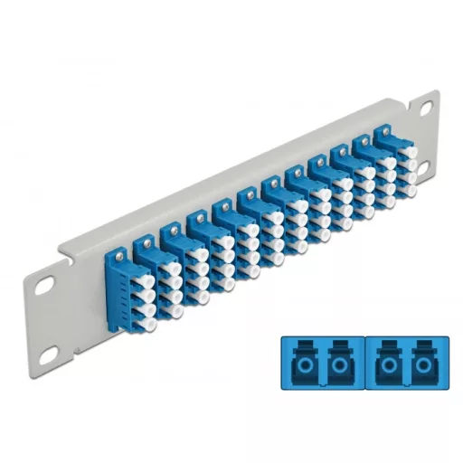 Delock 10  üvegszálas patch panel 12 portos LC Quad kék 1U szürke (66796)