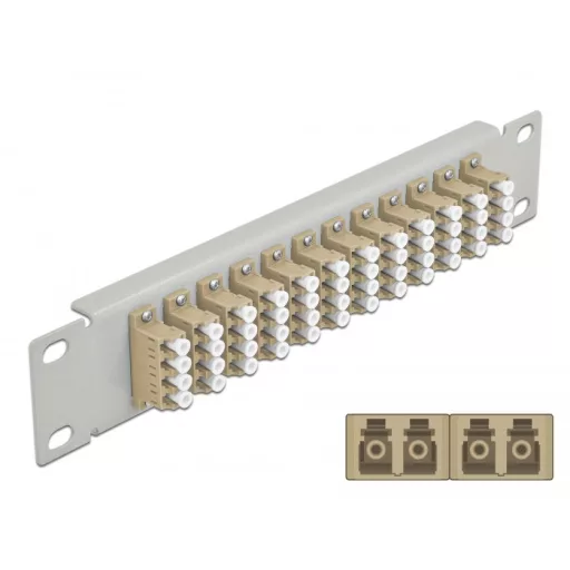 Delock 10  üvegszálas patch panel 12 portos LC Quad bézs 1U szürke (66798)