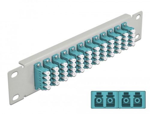 Delock 10  üvegszálas patch panel 12 portos LC Quad vízkék 1U szürke (66799)