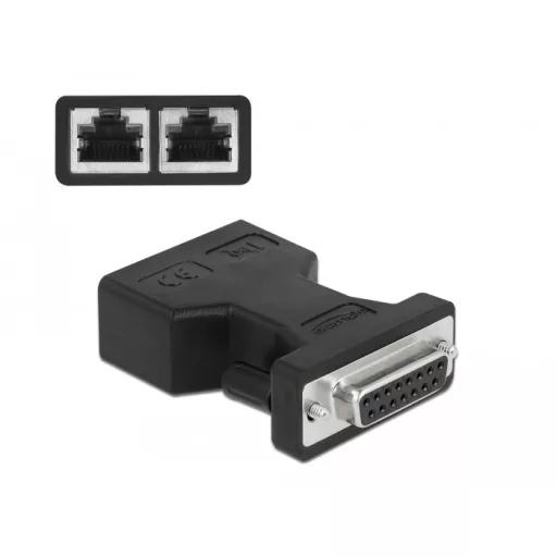 Delock D-Sub 15 tűs anya   2 db. RJ45 anya adapter (66806)