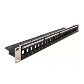   Delock 19  Keystone patchpanel terhelésmentesítővel, 24 portos, fekete (66865)