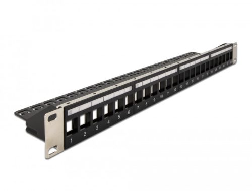 Delock 19  Keystone patchpanel terhelésmentesítővel, 24 portos, fekete (66865)