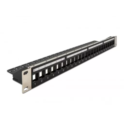 Delock 19  Keystone patchpanel terhelésmentesítővel, 24 portos, fekete (66865)