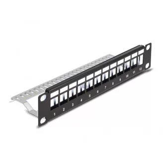  Delock 10  Keystone patch panel 12 porttal és tehermentesítővel 1U fekete (66874)