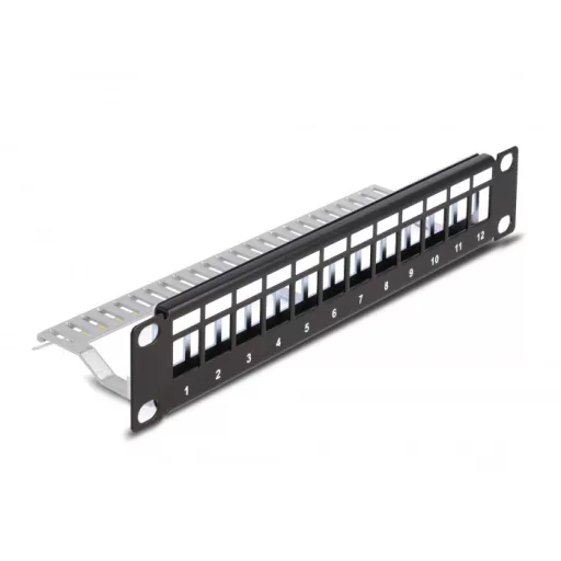 Delock 10  Keystone patch panel 12 porttal és tehermentesítővel 1U fekete (66874)
