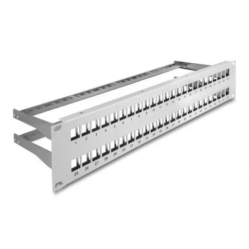 Delock 19  Keystone patch panel 48 porttal és tehermentesítőkkel 2U szürke (66879)