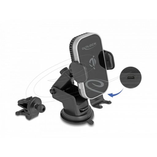 Delock vezeték nélküli autós töltő okostelefon-tartó töltési és hűtési funkcióval 15 W   Qi (66939)