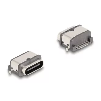   Delock USB 5 Gbps USB Type-C  anya 6 tűs SMD csatlakozó két fém akasztóval forrasztási beépítéshez, vízhatlan 10 db. (66945)