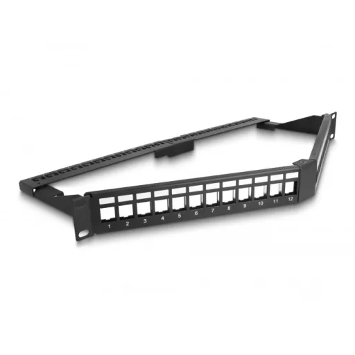 Delock 19  Keystone Patch Panel 24 port húzásmentesítővel 1U ferde fekete (66976)