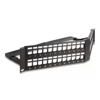   Delock 19  Keystone Patch Panel 48 port húzásmentesítővel, 2U ferde fekete (66977)