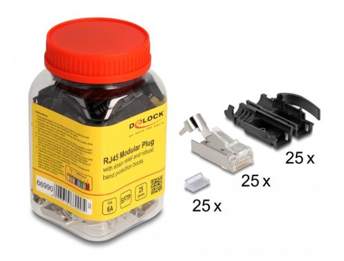 Delock RJ45 Moduláris apa csatlakozó húzásgátló Cat.6A és robusztus hajlításvédő védőburkolat 25 db-os készlet (66990)