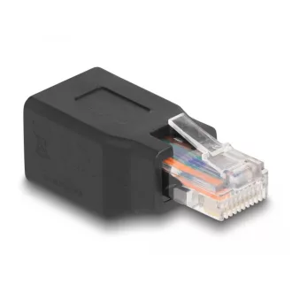   Delock M12 D-kódolt adapter 4 tűs anya - RJ45 anya Cat.5e beszerelő mélyedéssel, 90 -ban hajlított, ibolya színű (66991)