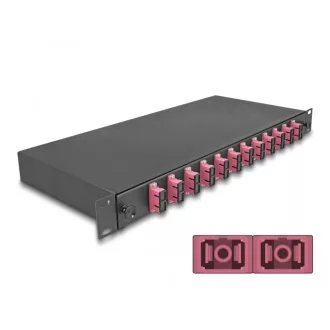   Delock 19  optikai szálösszefűző doboz 12 db. SC Duplex OM4 1U teljes elrendezés kész az összefűzésre (67008)