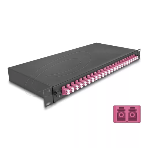 Delock 19  optikai szál összekötő doboz 24 x LC Duplex OM4 1U kompletten összeszerelve (67011)