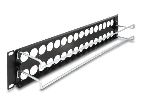 Delock 19  D-típusú patch panel húzásmentesítéssel, 32 porttal 2U fekete (67057)