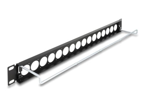 Delock 19  D-típusú patch panel húzásmentesítéssel, 16 porttal 1U fekete (67058)