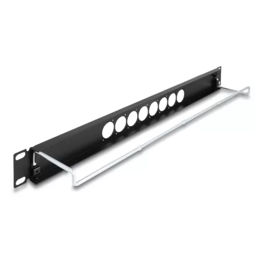 Delock 19  D-típusú patch panel húzásmentesítéssel és 8 porttal középen 1U fekete (67060)