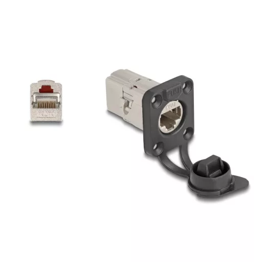 Delock D-típusú RJ45 beépített csatlakozó Cat.6A STP védősapkával IP66 por- és vízbiztos (67061)