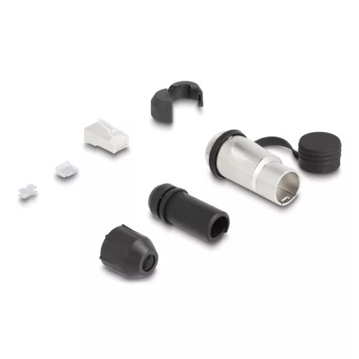 Delock RJ45 moduláris dugasz Cat.6A átvezető csatolóval és védősapkával IP66 por- és vízbiztos (67067)