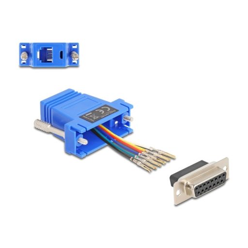 Delock D-Sub 15-tűs anya   RJ12 anya összekötő adapter kék (67090)