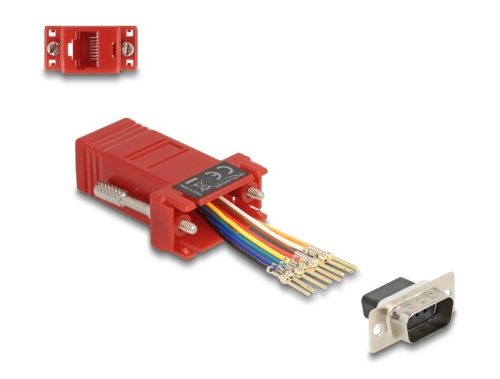 Delock D-Sub 9-tűs dugó   RJ45 anya összekötő adapter piros