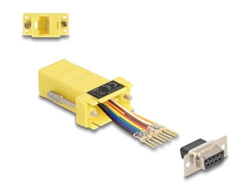 Delock D-Sub 9-tűs anya   RJ45 anya összekötő adapter sárga