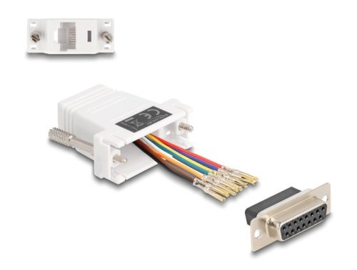 Delock D-Sub 15-tűs anya   RJ45 anya összekötő adapter fehér (67111)