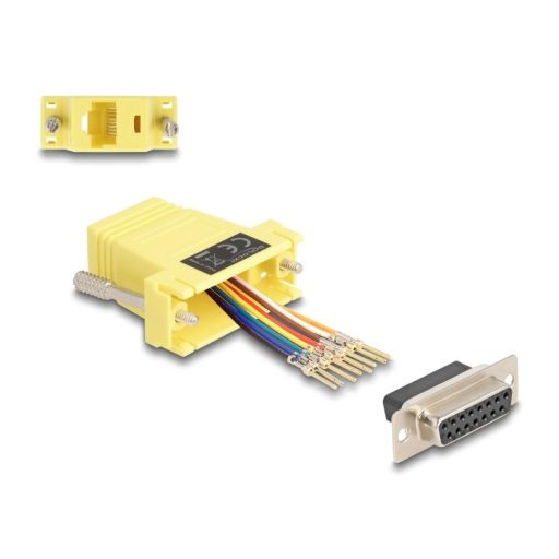 Delock D-Sub 15-tűs anya   RJ45 anya összekötő adapter sárga (67113)