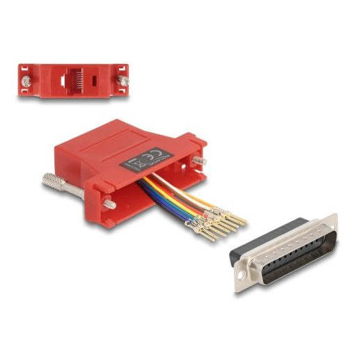 Delock D-Sub 25-tűs dugó   RJ45 anya összekötő adapter piros (67115)