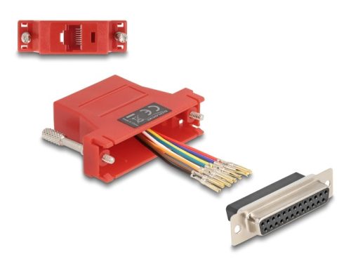 Delock D-Sub 25-tűs anya   RJ45 anya összekötő adapter piros