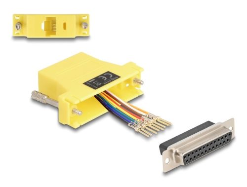 Delock D-Sub 25-tűs anya   RJ45 anya összekötő adapter sárga