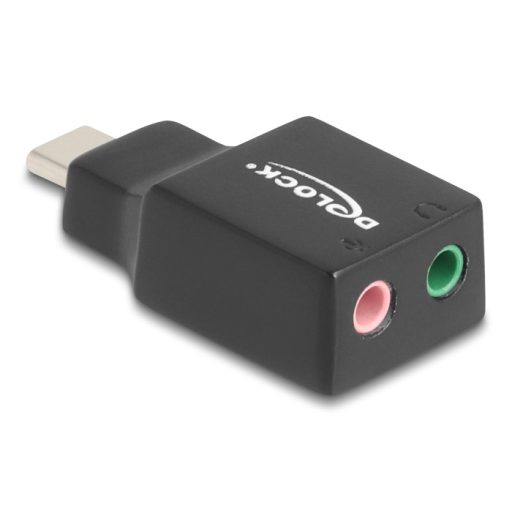 Delock Külső USB Type-C  hangkártya 2 x 3,5 mm-es sztereo jack Plug & Play audio adapterrel személyi számítógépekhez, laptopokhoz és Mac rendszerekhez (67128)