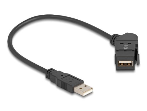 Delock USB 2.0 A-típusú panel tartó anya 45 -ban hajlított   A-típusú apa 30 cm kábellel, fekete