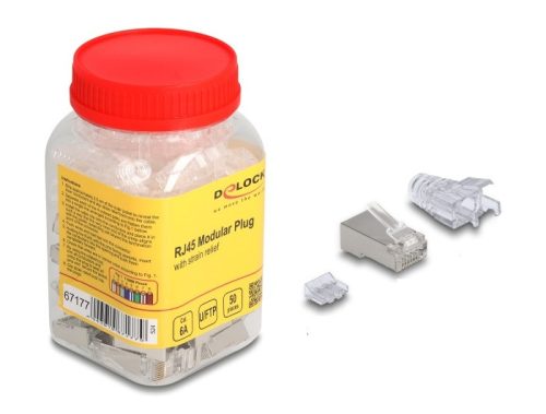 Delock RJ45 Moduláris csatlakozó Cat.6A hajlításvédő csizmával átlátszó 50 db-os készlet