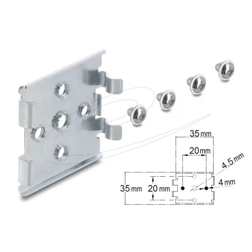 Delock DIN sínre szerelhető rögzítőfül 5 rögzítőlyukkal   vízszintes vagy függőleges szereléshez (67394)