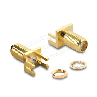   Delock SMA végcsatlakozású, panelra szerelhető, egyenes, aljzatos kivitel nyomtatott áramköri laphoz (NYÁK), legfeljebb 1,7 mm menethossz, 9 mm (67412)