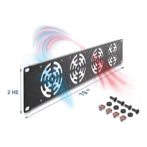 Delock 19  állvány takaró 4 ventilátor számára 80 x 80 mm méretű 2U sötétszürke (67416)