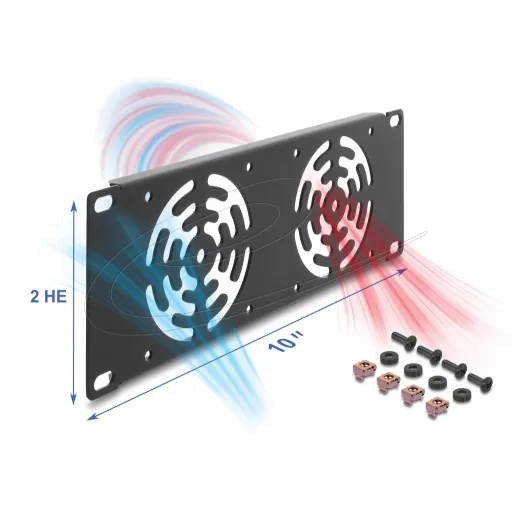 Delock 10  állvány takaró 2 ventilátor számára 80 x 80 mm méretű 2U sötétszürke (67432)