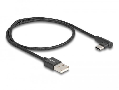 Delock USB 2.0 kábel A-típusú csatlakozódugó - USB Type-C  csatlakozódugó, ívelt, 0,5 m, fekete (80029)
