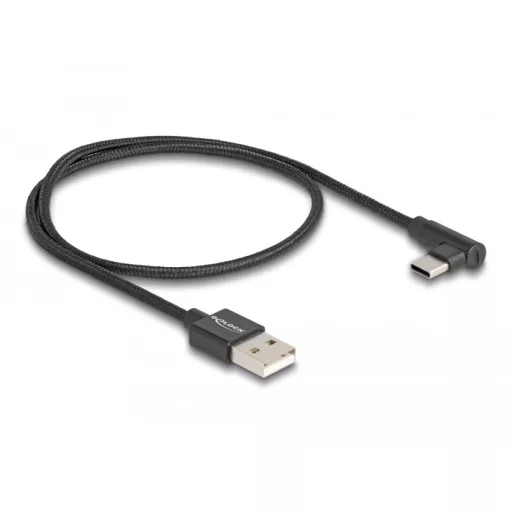 Delock USB 2.0 kábel A-típusú csatlakozódugó - USB Type-C  csatlakozódugó, ívelt, 0,5 m, fekete (80029)